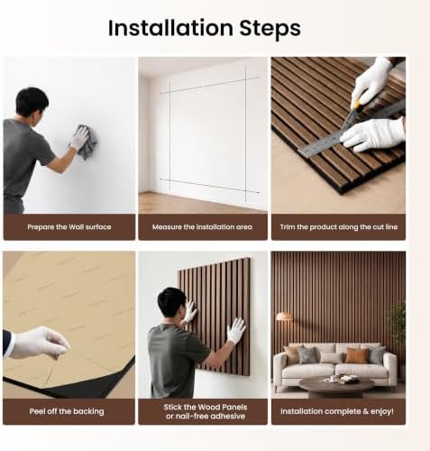 Soundbox 8 Pack Acoustic Wall Panels, 23.6" x 23.6" Walnut Wood Slat Panels - Image 4