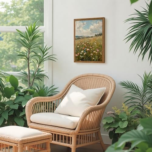 AVECCO Vintage Rustic Wildflower Field Wall Art Canvas Framed 12x16 inch - Image 4