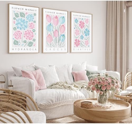 Abstract Floral Wall Art Decor Flower Market Prints Pink Blue Minimalist Canvas - Image 3