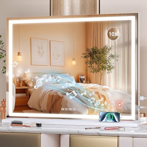 Hasipu Vanity Mirror with Lights and Bluetooth Speaker, Lighted Makeup Mirror by Whatssuitableisthebest