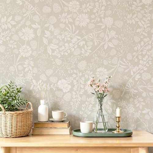 Safiyya Beige Floral Wallpaper Peel and Stick Contact Paper Leaf Modern Boho by SAFIYYA