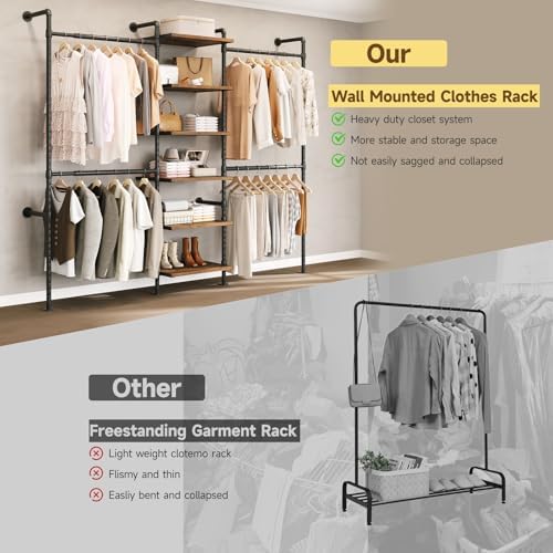 T1 Wall Mounted Closet System, Industrial Pipe Clothing Rack - Image 5