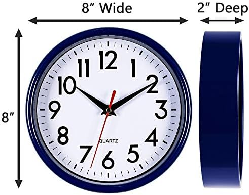Bernhard Products Navy Blue Wall Clock 8" Silent Non-Ticking Quality Quartz - Image 6