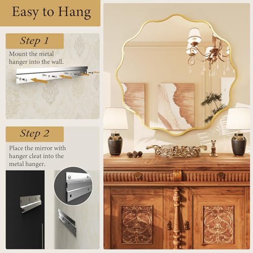 Kelly Miller 32" Gold Round Scalloped Mirror, Wavy Edge Decorative Mirror - Image 6