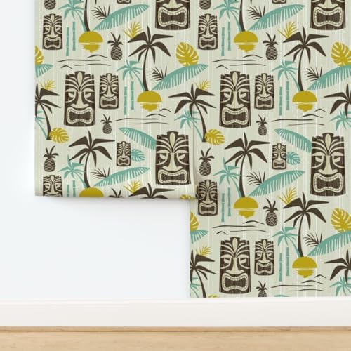 Spoonflower Island Tiki Tan Peel and Stick Removable Wallpaper - Image 4