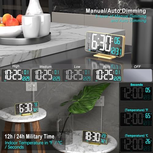 KOSUMOSU Dual Alarm Clock 6.7in Gold Desk Clock - Image 3