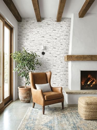 NextWall Harry & Grace Faux Rustic Brick Vinyl Peel and Stick Natural Wall - Image 3