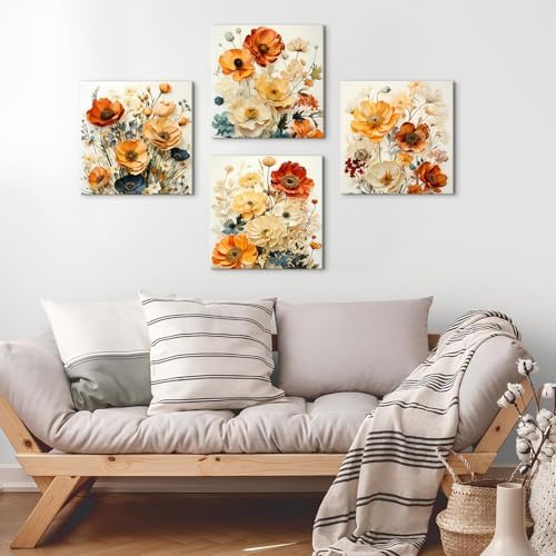 Orange Fall Wall Art Flower Pictures Wall Decor - Image 6