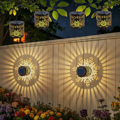 4 Pack Solar Fence Lights, Metal Flower Pattern Solar Powered Wall Lights by Forlivese