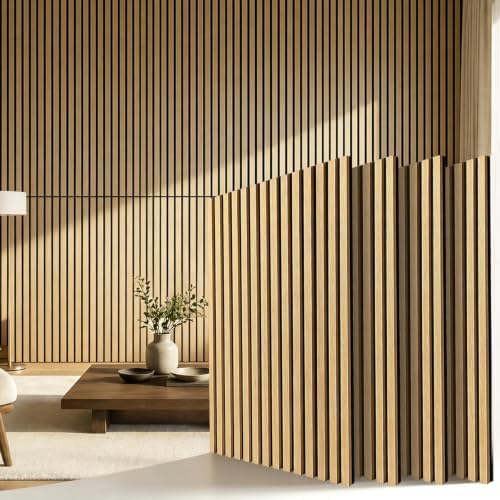 Wood Slat Acoustic Wall Panels Fluted, 4 Pack 47.2"x23.6" Oak by GESSOLANELLC