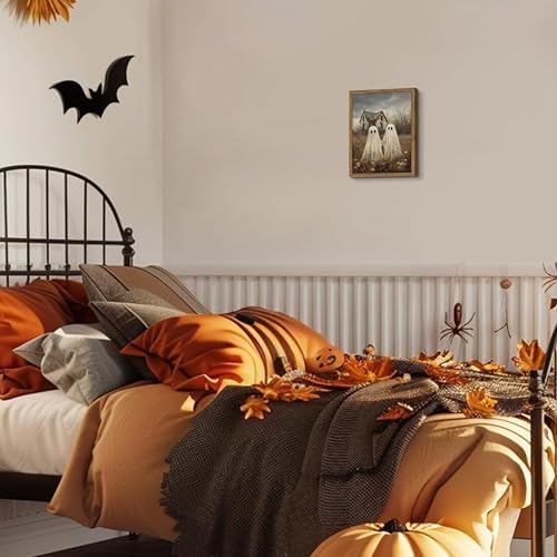 Framed Vintage Halloween Ghost Wall Art, Cute Two Ghost Holding Hands Canvas - Image 7