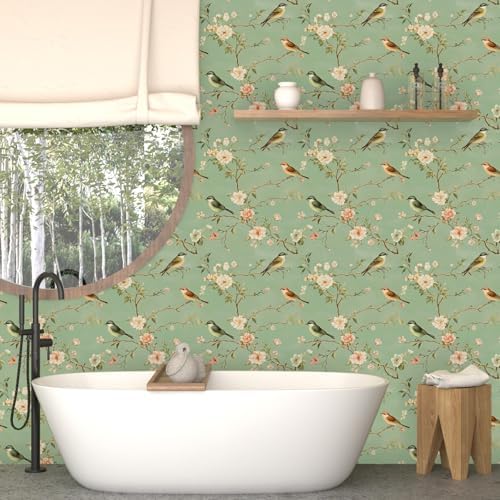 Laatse Vintage Floral Bird Wallpaper Peel and Stick 17.5" × 118" - Image 5
