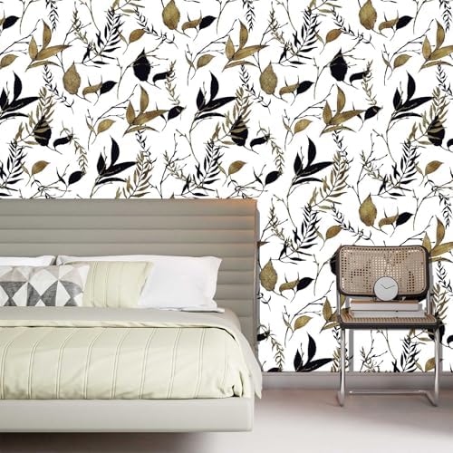 Black and Brown Leaf Peel and Stick Wallpaper 17.7in x 88.5in - Image 2