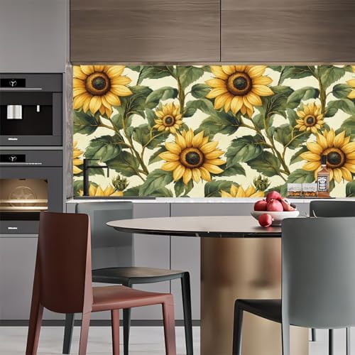 Sunflower Watercolor Wallpaper Peel and Stick 17.3"x393" Non-Woven Fabrics Self - Image 5