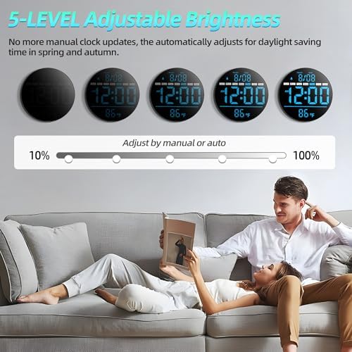 8in Round Digital Wall Clock, Large LED Display, Auto DST, Temperature - Image 6