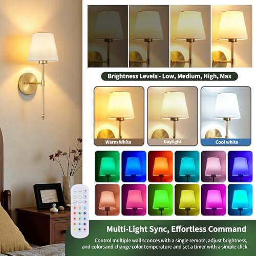 Battery Operated Wall Sconces Set of 2, Wireless Battery Wall Light - Image 6