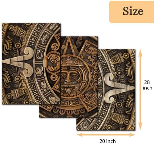 Pacimo Framed Canvas Print Wall Art Set Ancient Aztec Calendar Nature - Image 4