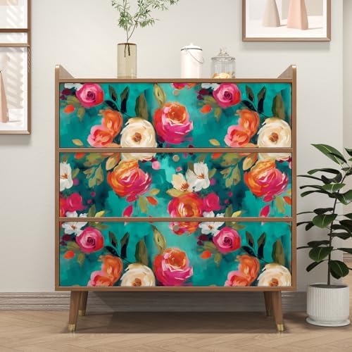 BOKEBEVE Floral Wallpaper Peel and Stick Boho Teal Blue 17.5 x 787In - Image 5