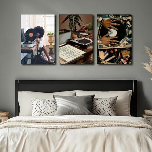 Framed Black Girl Canvas Wall Art 3Pcs black Girl Record Music Wall Decor - Image 4