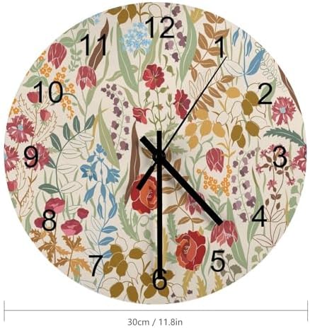 Retro Floral Wood Wall Clock, Vintage Flowers Botanical Garden Plants Herbs - Image 2