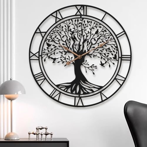 Dankeit Tree of Life Wall Clock, 24Inch Metal Black Family Tree Oversized Wall - Image 7