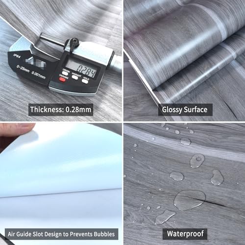 BOMENG Wood Grain Vinyl Wrap Grey Blue Peel and Stick Wallpaper Countertop - Image 6