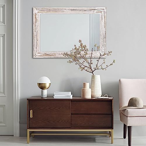 Wall Mirror with Rustic Wood Frame Rectangle Hanging Mirrors - Image 3