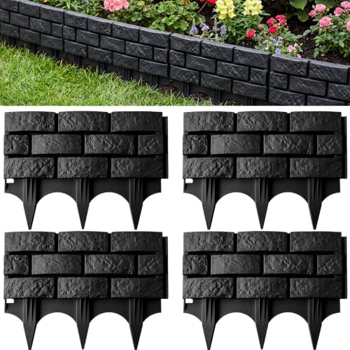 Landical 4 Pcs Black Faux Stone Garden Fence, Landscape Edging Border by Landical