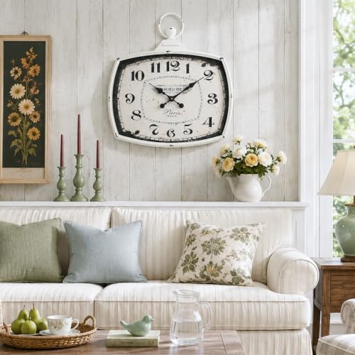 Large Farmhouse Wall Clock, Vintage Metal Rectangle Silent Battery Operated - Image 5