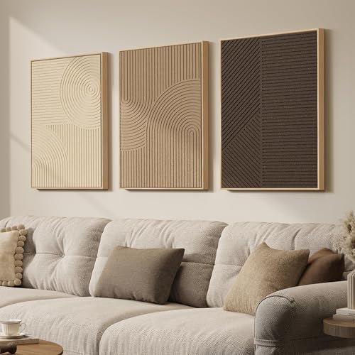 3D Textured Framed Neutral Abstract Wall Art Set, 3 Piece Modern Artwork by Cuspin
