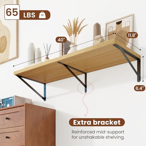 Deep Wall Shelves 40"W x 12"D Engineered Wood Floating Shelves - Image 3