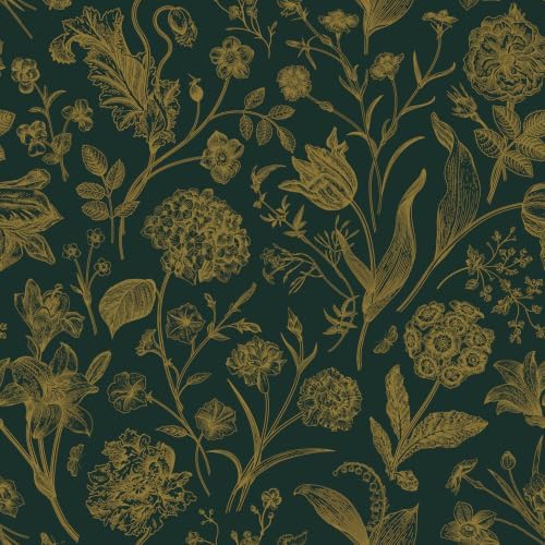 Dark Green and Gold Floral Peel and Stick Wallpaper 17in x118in by lenify