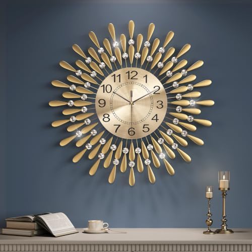 Cuspin 24 Inch Wall Clock Gold Crystal Sunburst Decorative Metal Clock by Cuspin