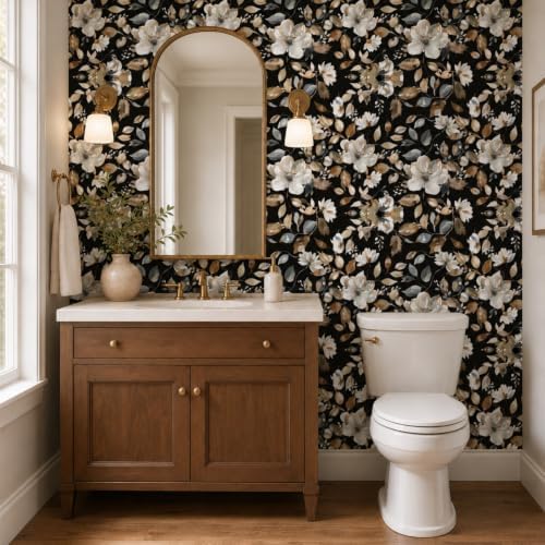 Vintage Dark Floral Peel and Stick Wallpaper 17.7" x 70.8" - Image 2
