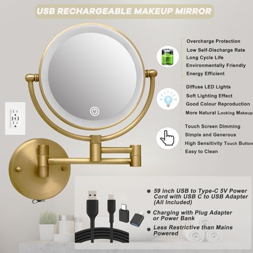 8" Rechargeable Wall Mounted Makeup Mirror - Image 7