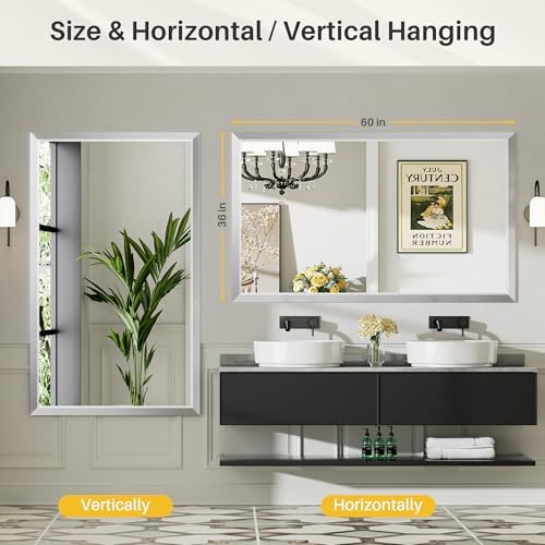 Briivue Bathroom Wall Mirror, 60x36 Inch - Image 4