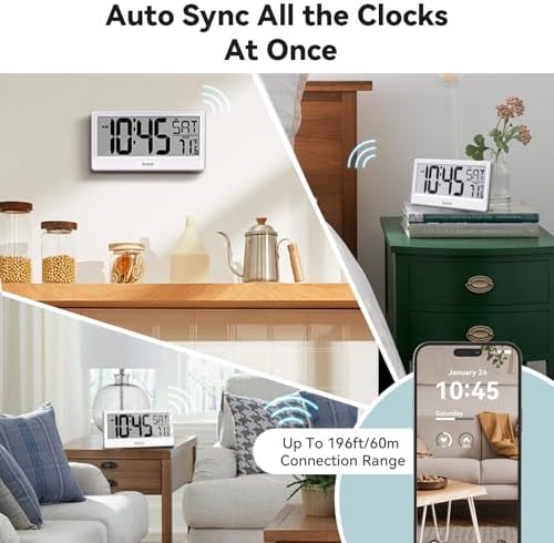 Baldr Digital Clock with Bluetooth Auto Time Sync, Large Display Non-Backlit - Image 4