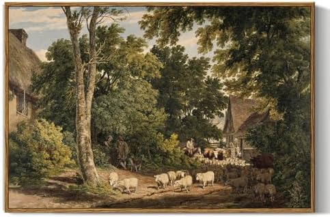 InSimSea Framed Canvas Wall Art Vintage Decor, Room Decor Classical Countryside by InSimSeaArt