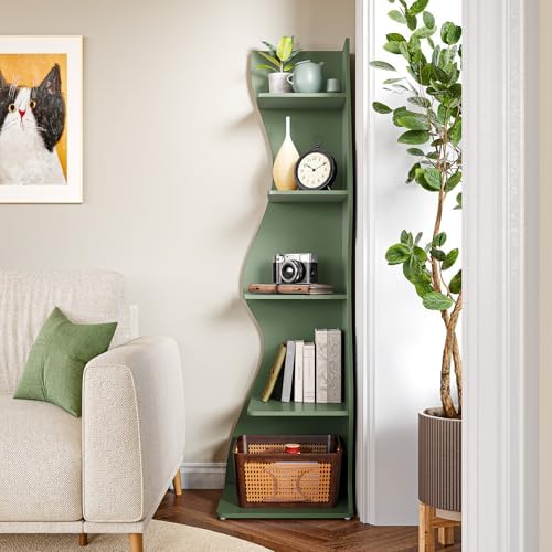 LITTLE TREE Small Corner Shelf, Modern 5-Tier Wall Corner Bookshelf, Stylish - Image 4