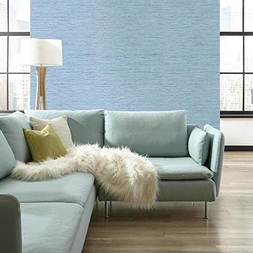 York Wallcoverings Nautical Living Faded Denim Blue Grasscloth Wallpaper - Image 2