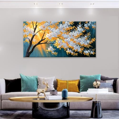 Modern Yellow Floral Tree Wall Artwork Pictures - Image 2