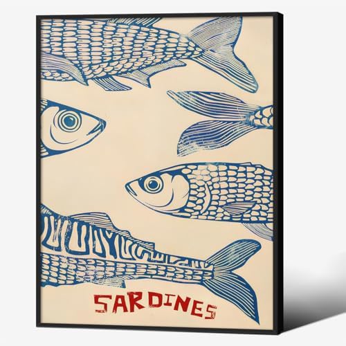Vintage Sardine Wall Art Modern Kitchen Seafood Fish Poster 12X16 inch Black by Unknown