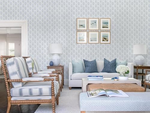 Dimoon Blue Peel and Stick Wallpaper Retro Floral Contact Paper Vintage Boho - Image 5