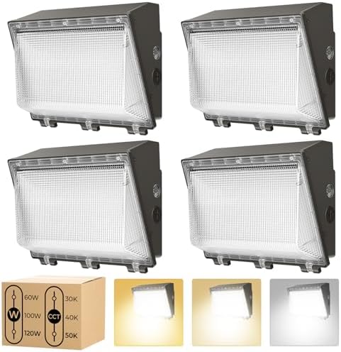 CINOTON 120W LED Wall Pack Light, 3CCT 16800LM, Dusk to Dawn Sensor, 4 Pack by CINOTON