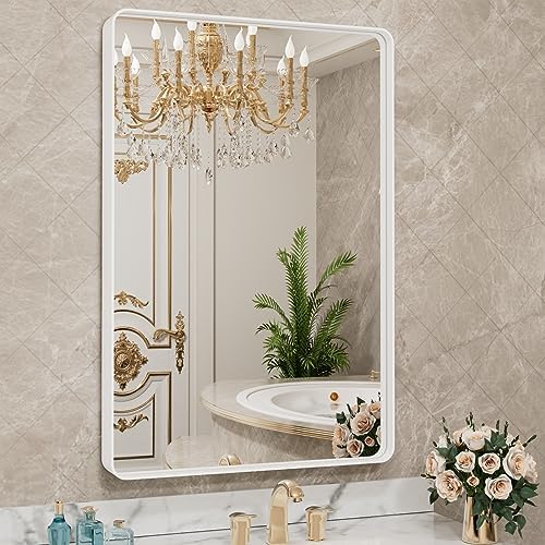 LOAAO White Metal Framed Bathroom Mirror, 20x30 Inch by LOAAO