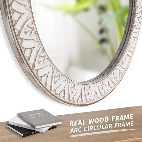 30" Round Wall Mirror, Farmhouse Wooden Frame Circle Mirrors, Rustic Large - Image 4