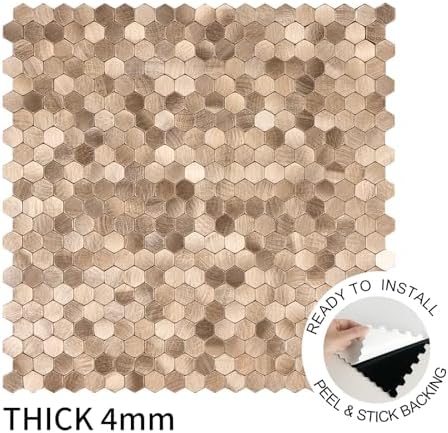 Select 5 Pack Hexagon Peel and Stick Backsplash Tiles, Brushed Gold - Image 4