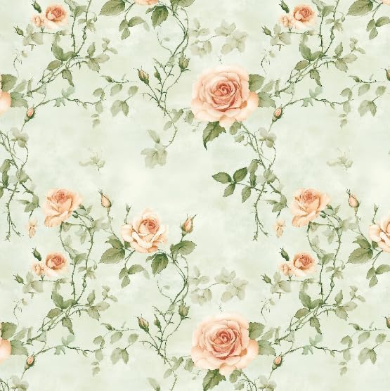 Floral Peel and Stick Wallpaper Green and Orange Flower Wall Paper Vintage by Micpolo