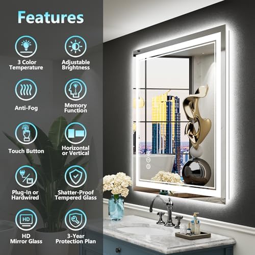 28x36 LED Bathroom Mirror, Backlit & Front Lit Lighted Mirror - Image 2