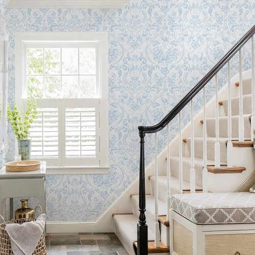 Ismoon Blue and White Wallpaper Floral Peel and Stick Wallpaper 17.3in x 16.4ft - Image 5